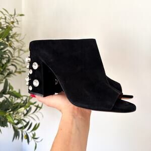 Givenchy Black Suede Jeweled Block Heel Mules